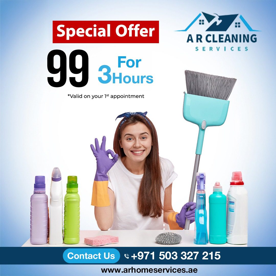 Filipina house cleaner disinfecting living room in Abu Dhabi